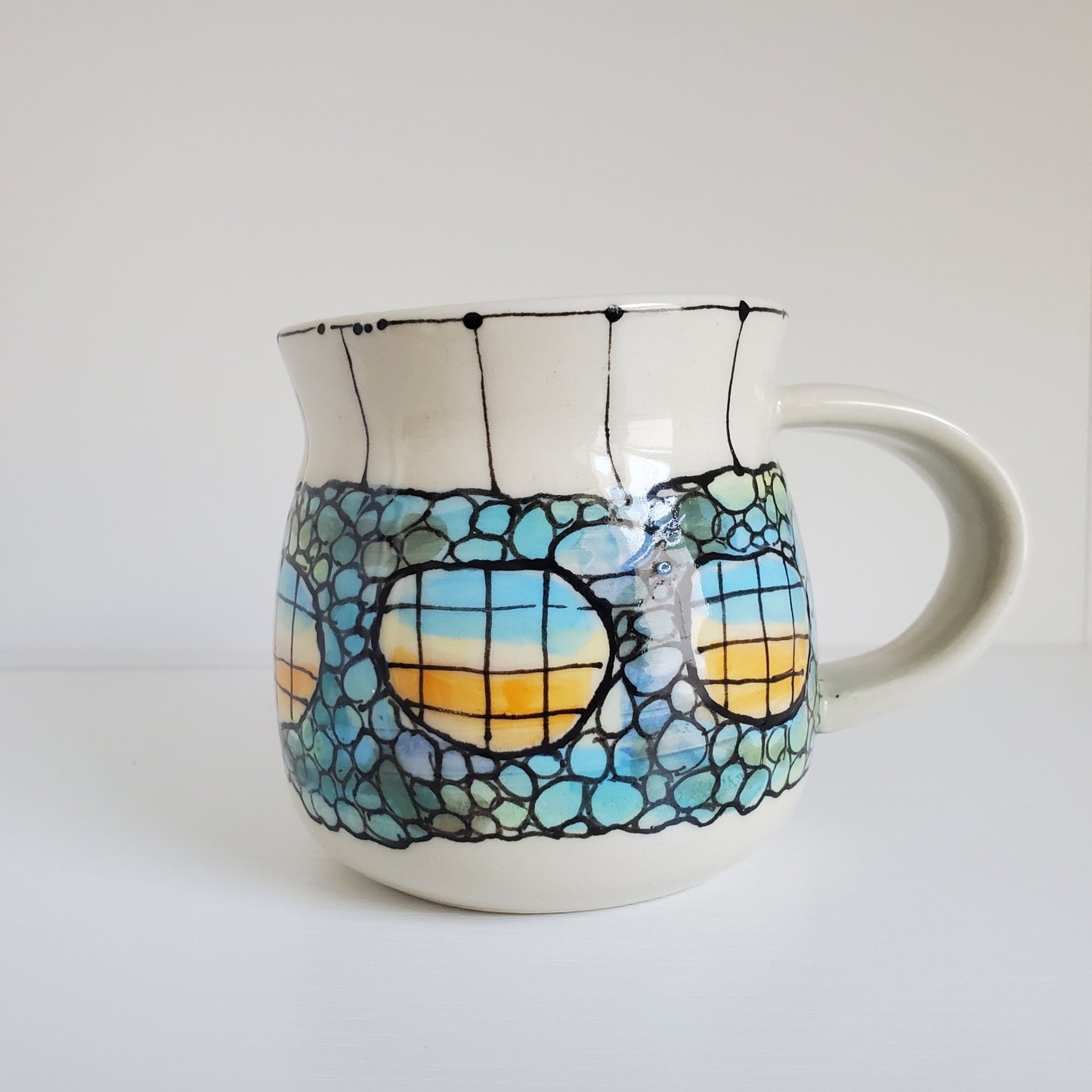 Handmade Ceramic Coffee Mug – Sunrise Bubble Stained Glass – Everyday Light Collection