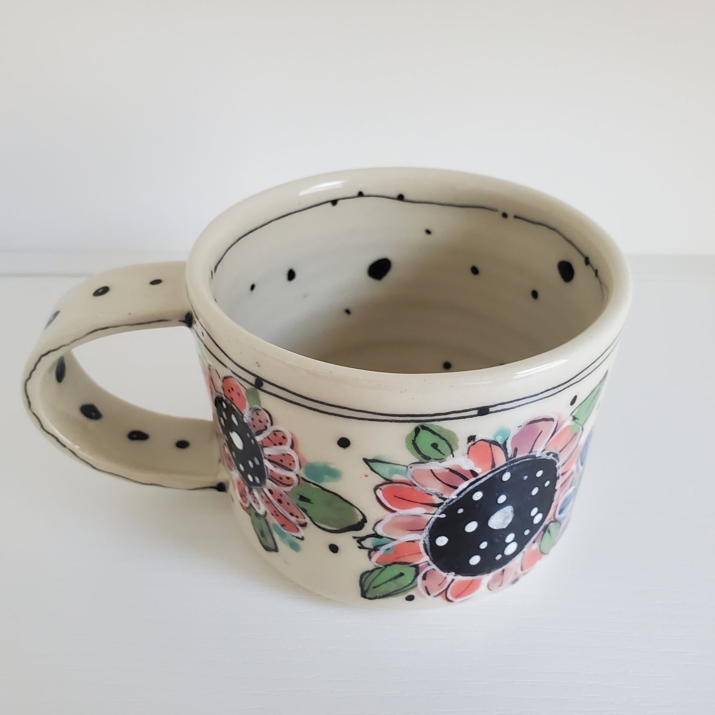 Handmade Ceramic Coffee Mug – Pink & Periwinkle Flower – Everyday Light Collection