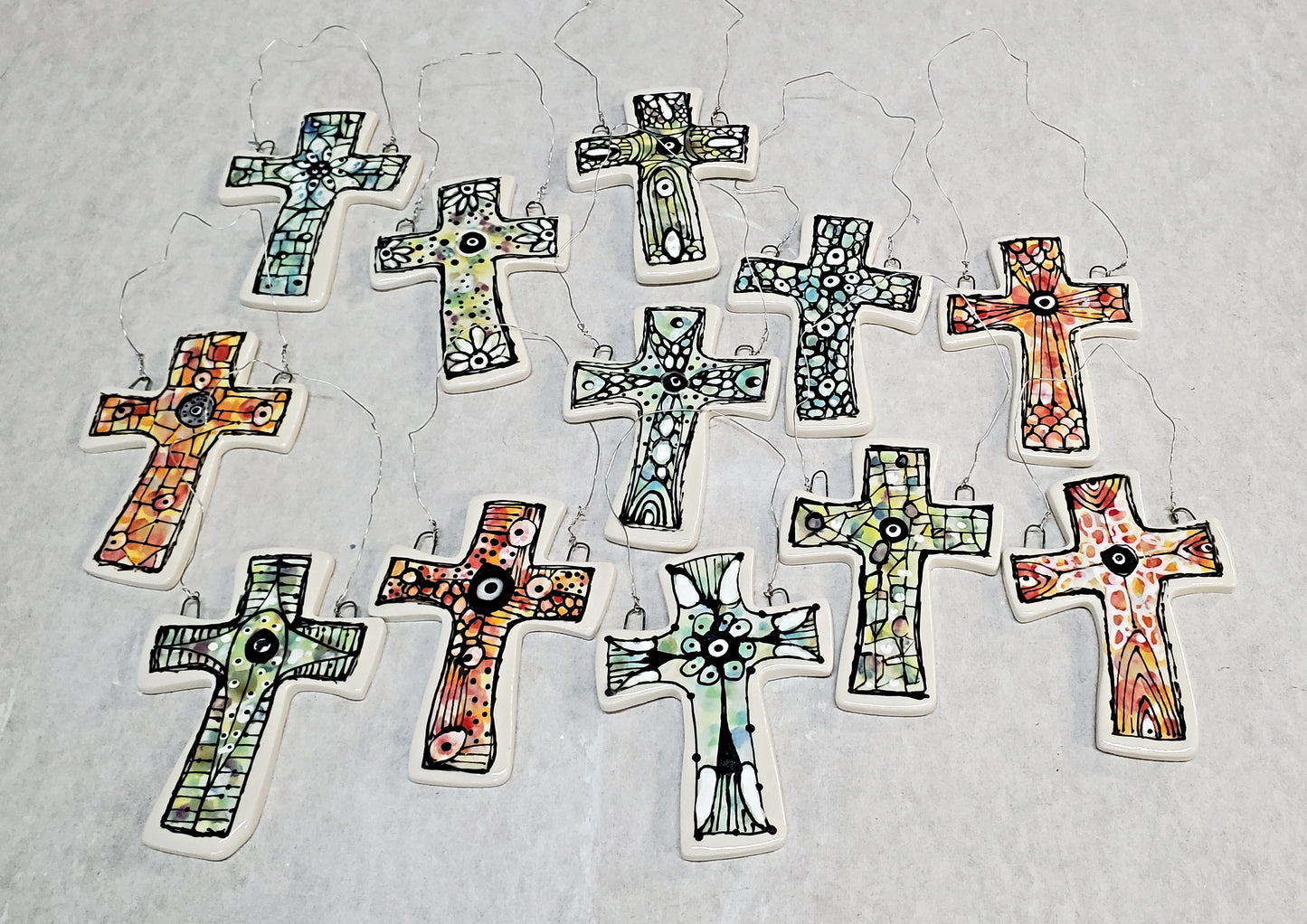Everyday Joy Cross — Green Lined Cathedral | Hand-Painted Porcelain Wall Cross, Christian Gift