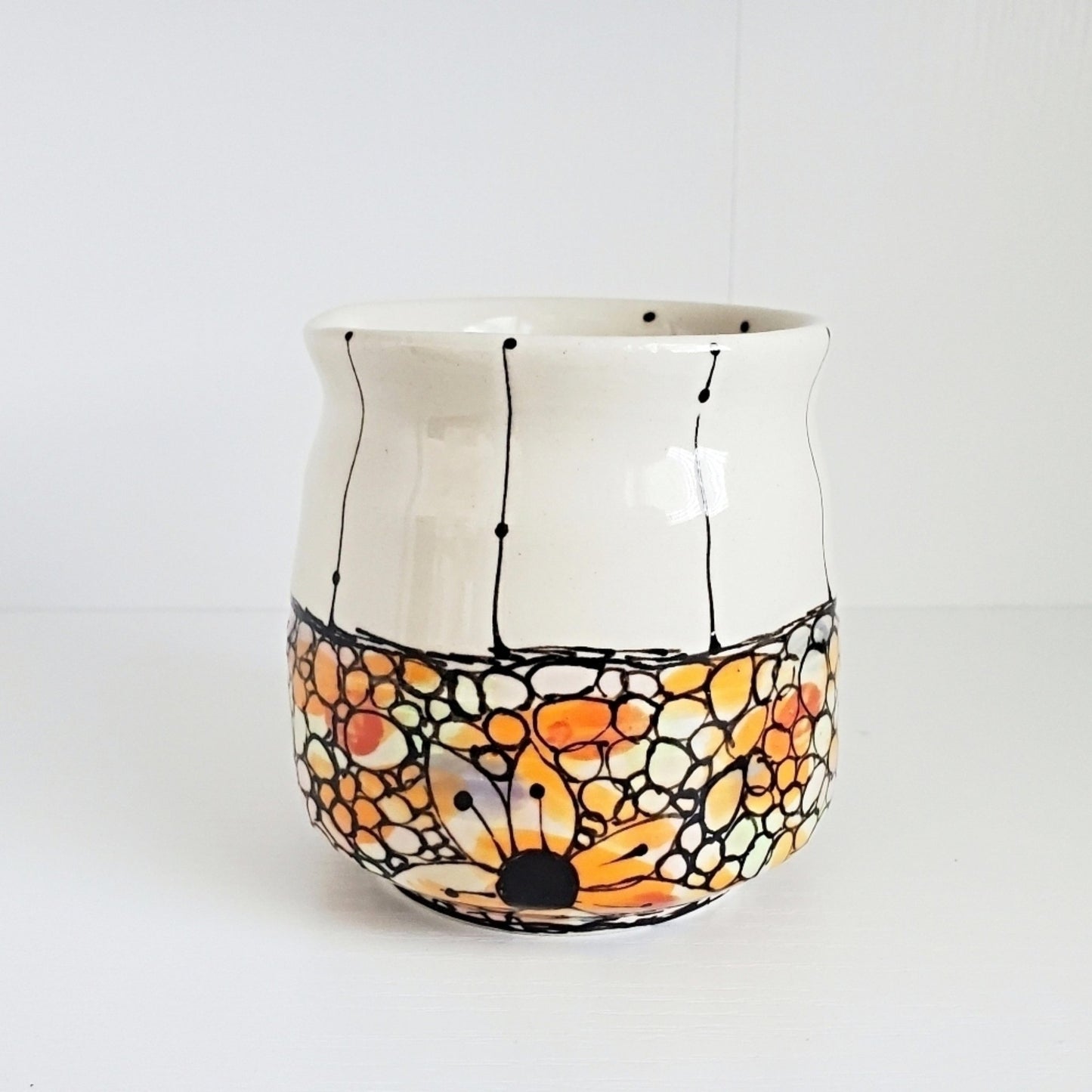 Handmade Cup & Saucer Set - Mosaic Flower in Orange & Peach