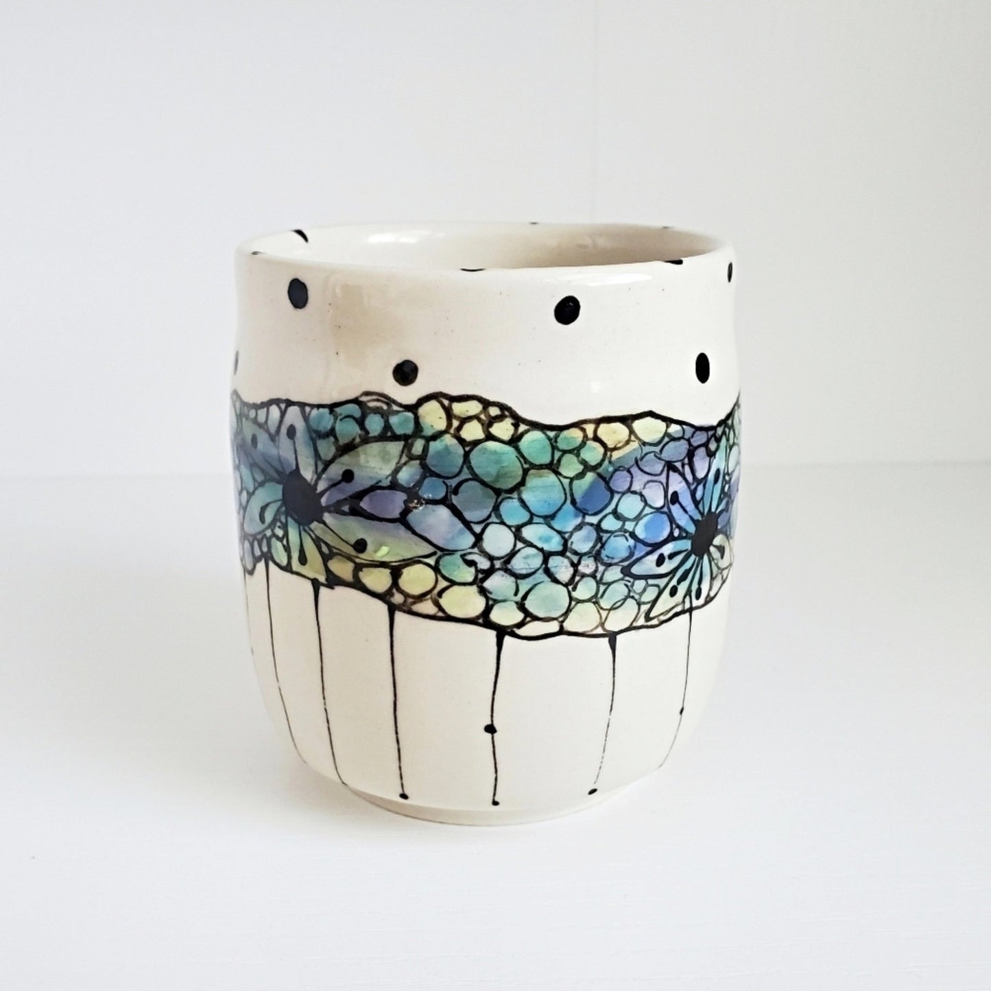 Handmade Cup & Saucer Set - Stained Glass Mosaic Design Calming Blue