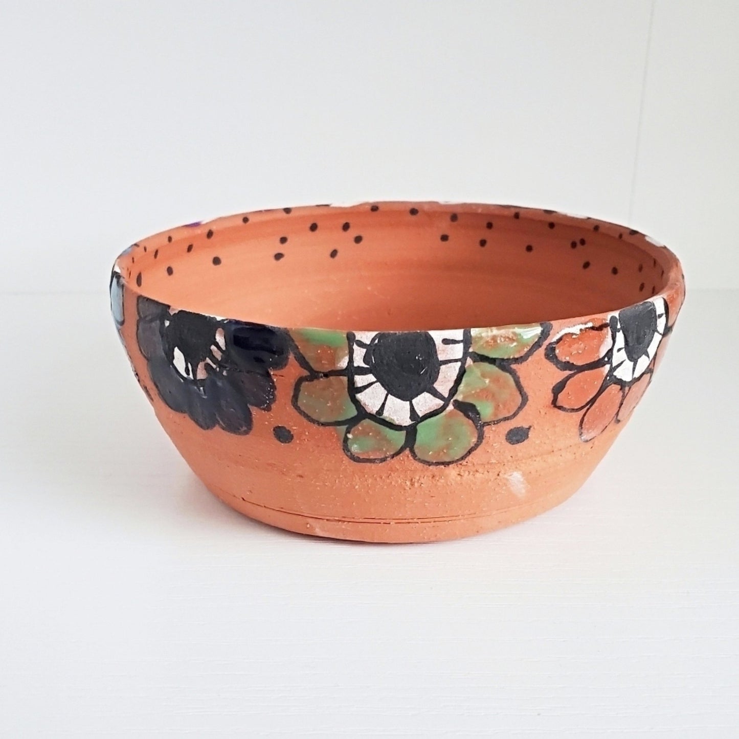 Handmade Terra Cotta Flower Pot Bowl - Multicolor Flower Band - Studio 2nds