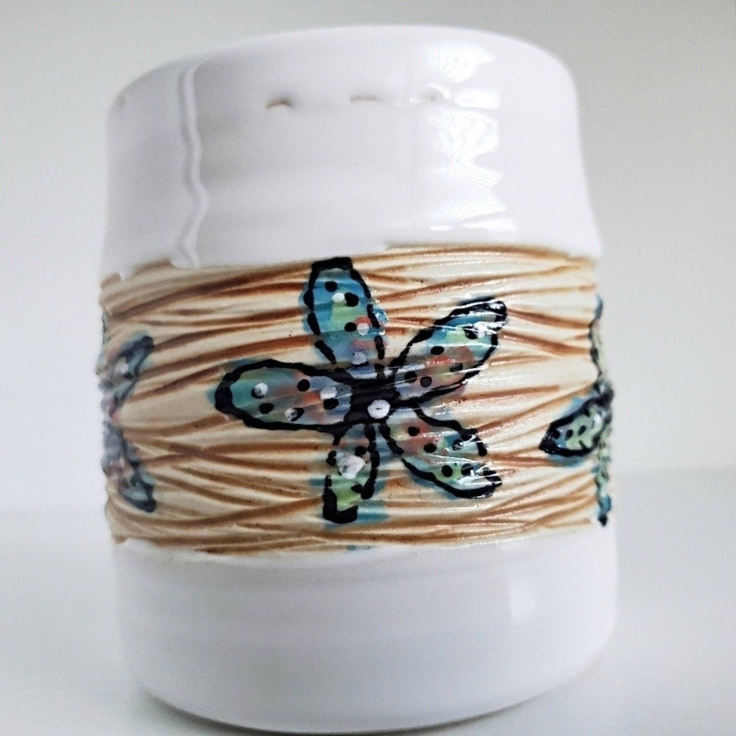 Handmade Stoneware Cup - Delicate Flower Band - Studio 2nds