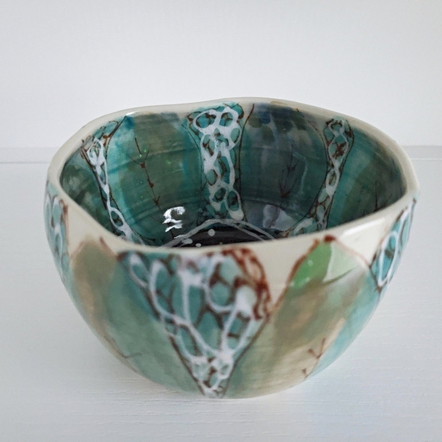 Small Snack Bowl - Turquoise Green Leaves