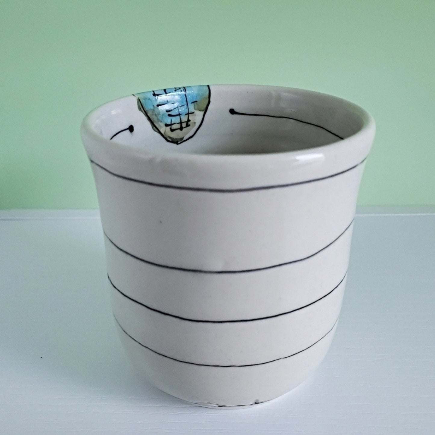 Handmade Stoneware Cup - Playful Turquoise Flower