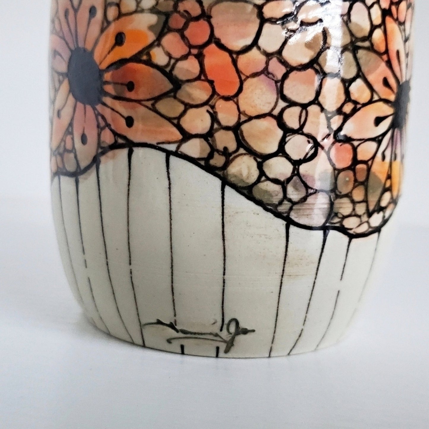 Handmade Cup & Saucer Set - Stainglass Mosaic Design Orange & Peach