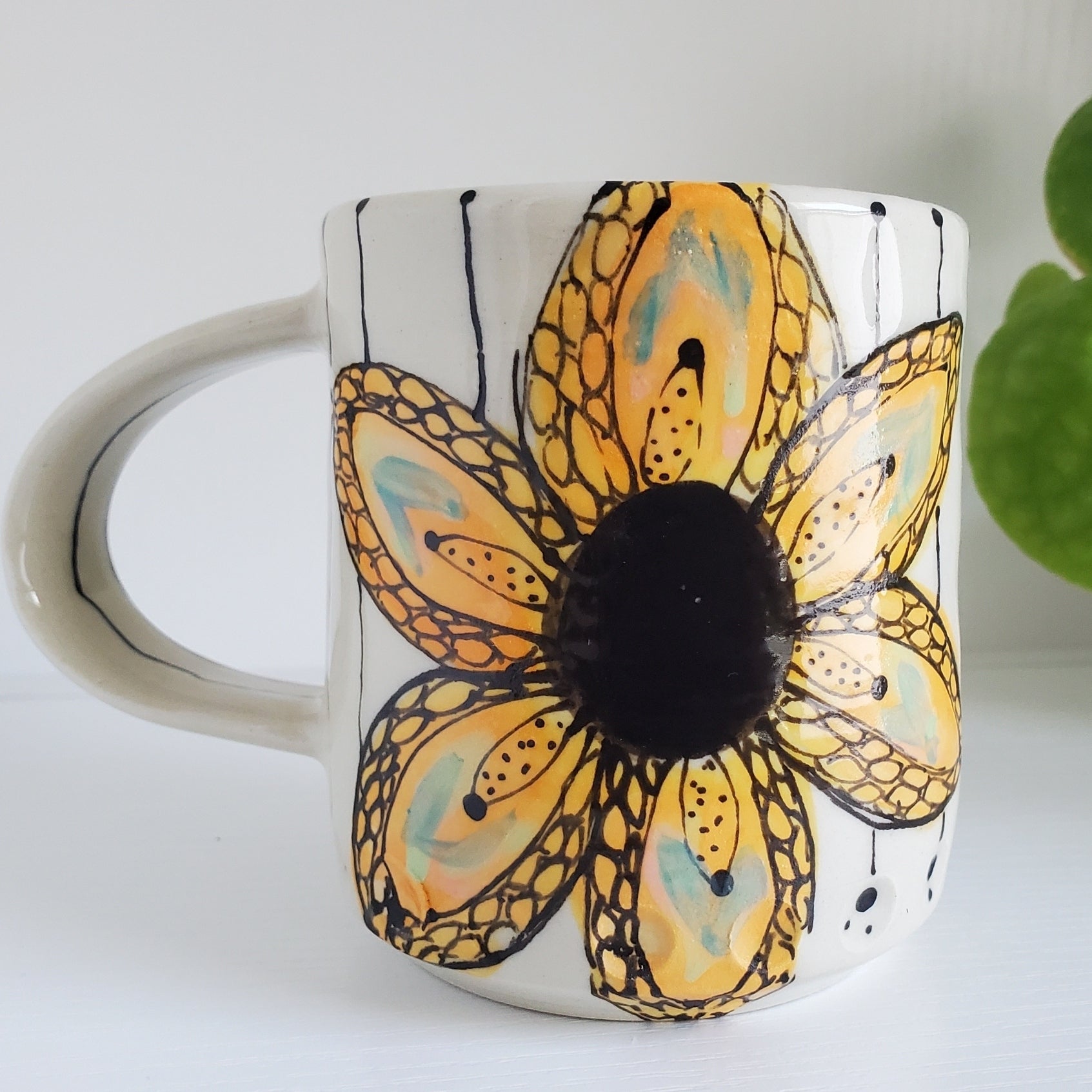 Neon orange daisy mug