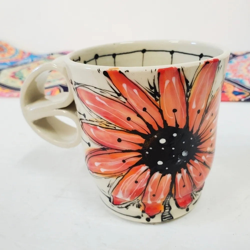 Hand-Painted Red Daisy Mug – Bold, Playful, and Full of Life