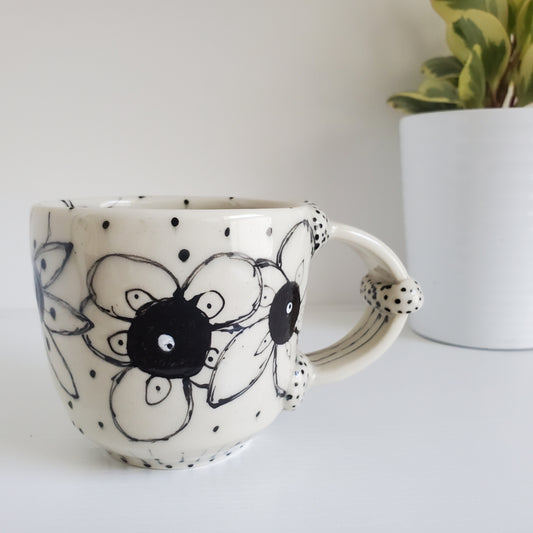 Handmade Black & White Flower Mug - Everyday Light Collection
