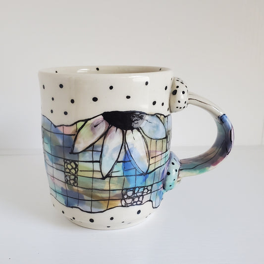 Handmade Ceramic Mug – Colorful Floral Grid – Everyday Light Collection