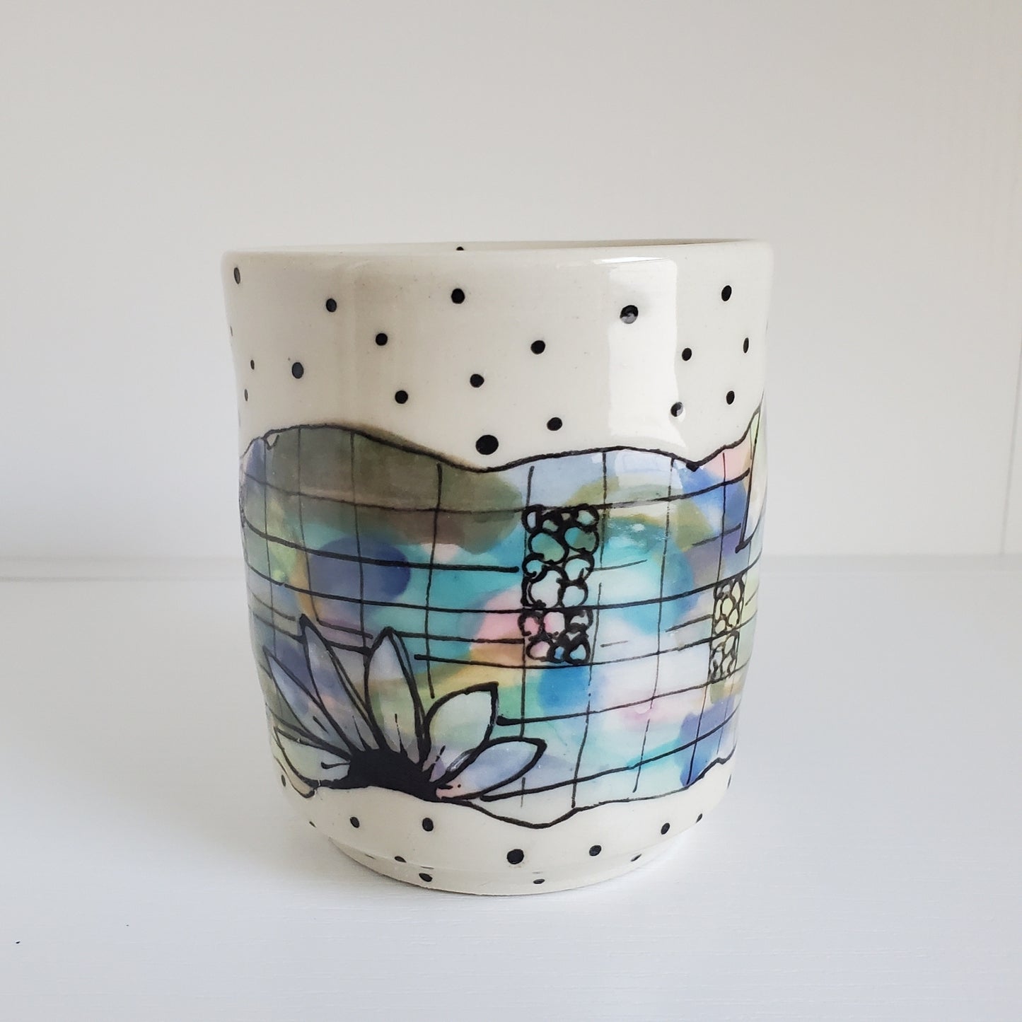 Handmade Ceramic Mug – Colorful Floral Grid – Everyday Light Collection