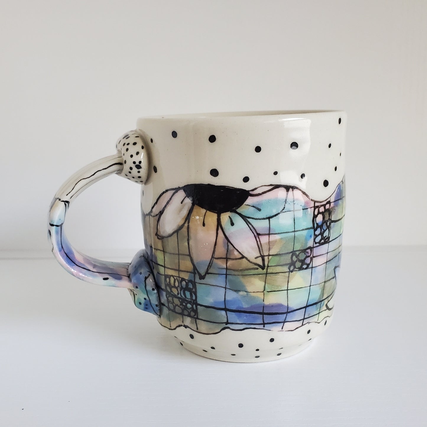 Handmade Ceramic Mug – Colorful Floral Grid – Everyday Light Collection