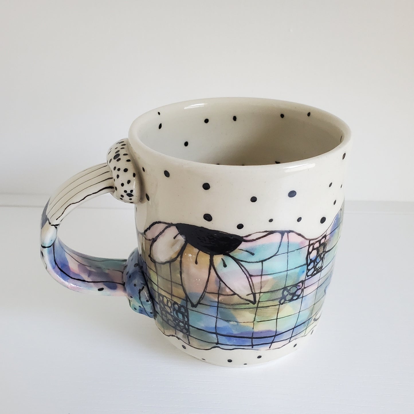 Handmade Ceramic Mug – Colorful Floral Grid – Everyday Light Collection