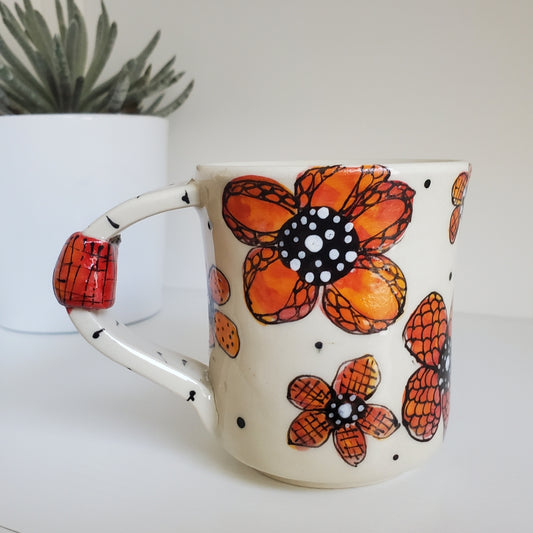 Handmade Ceramic Mug – “Red Bloom Garden” – Everyday Light Collection