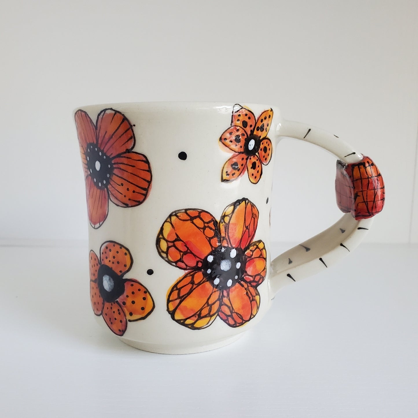 Handmade Ceramic Mug – “Red Bloom Garden” – Everyday Light Collection