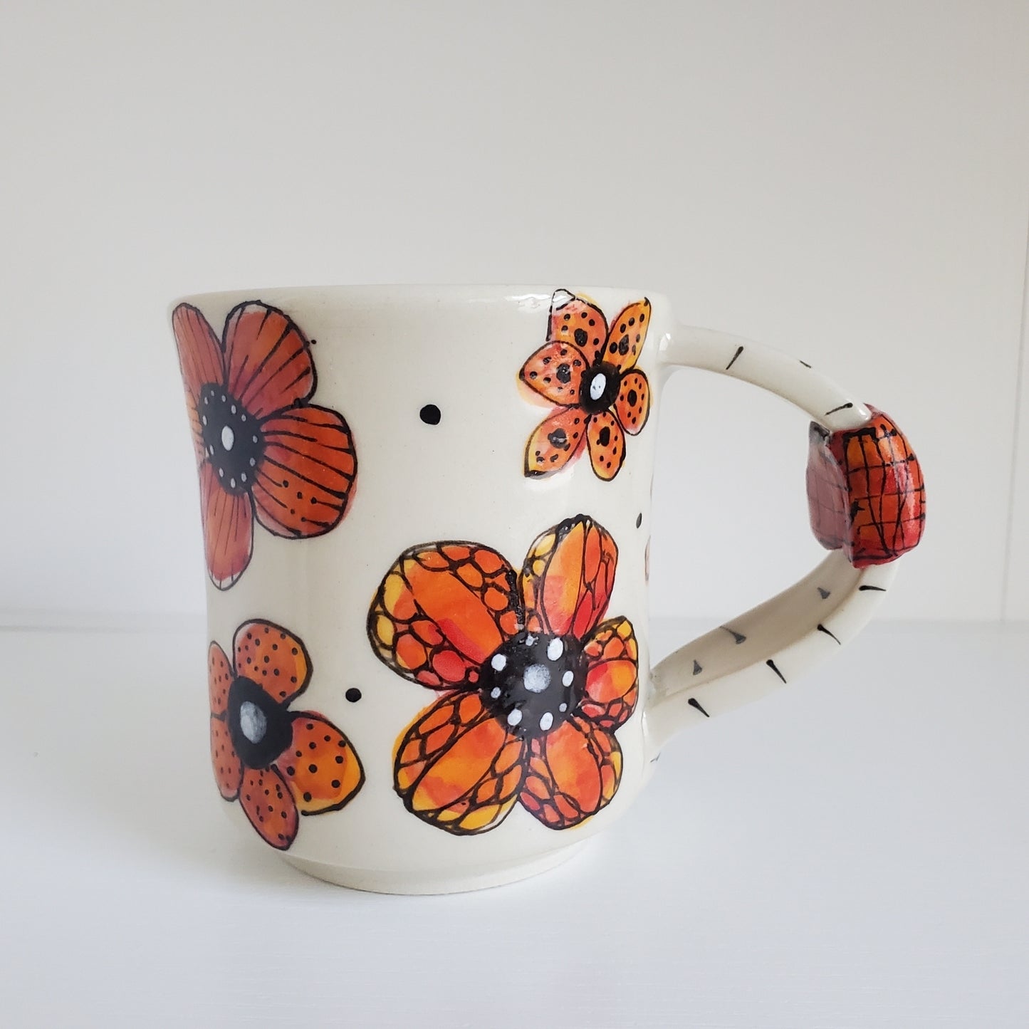Handmade Ceramic Mug – “Red Bloom Garden” – Everyday Light Collection