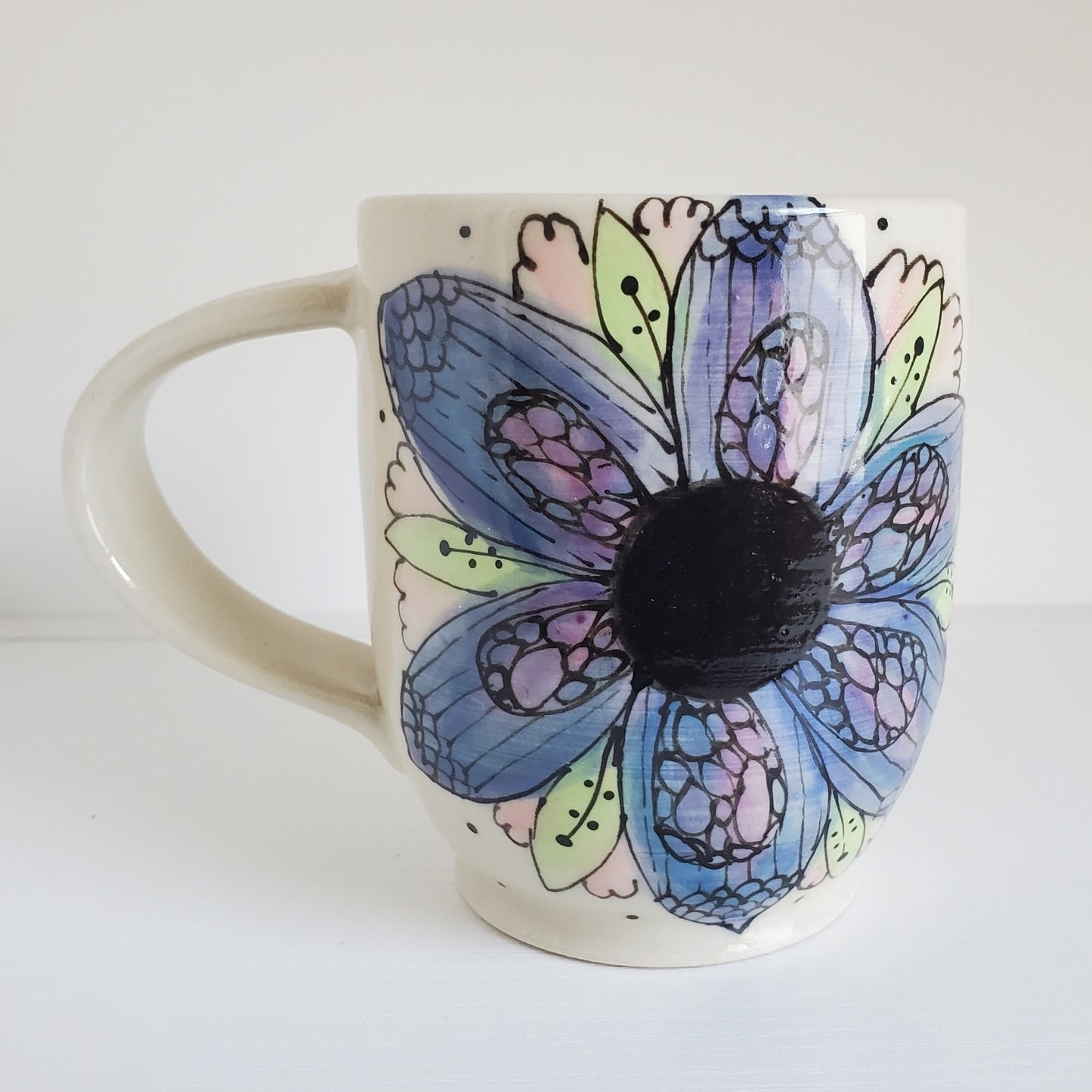 Handmade Ceramic Mug - Big Purple Daisy -Everyday Light Collection