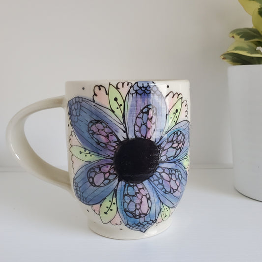 Handmade Ceramic Mug - Big Purple Daisy -Everyday Light Collection