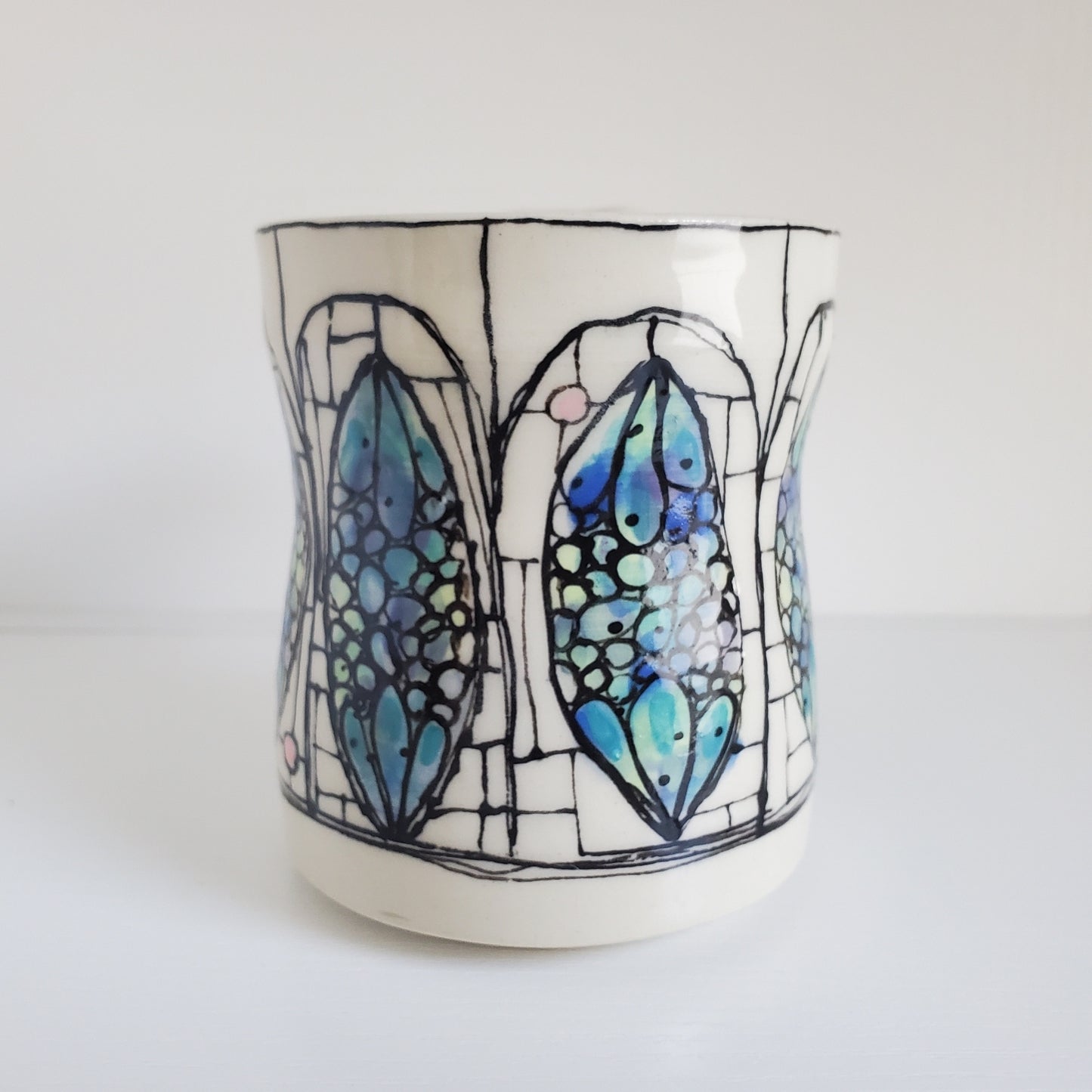 Handmade Ceramic Tea Mug – Stained Glass Window Design – Everyday Light Collection