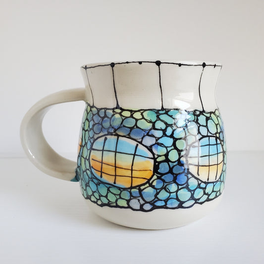 Handmade Ceramic Coffee Mug – Sunrise Bubble Stained Glass – Everyday Light Collection