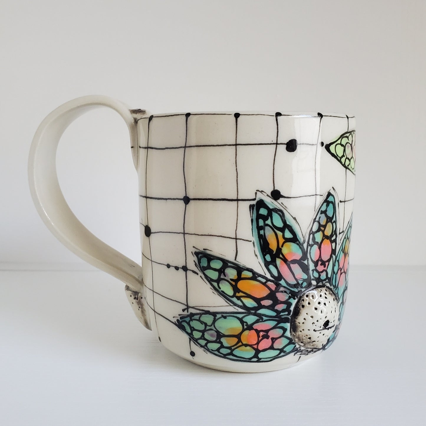 Handmade Ceramic Mug – Neon Daisy with Raised Centers – Everyday Light Collection