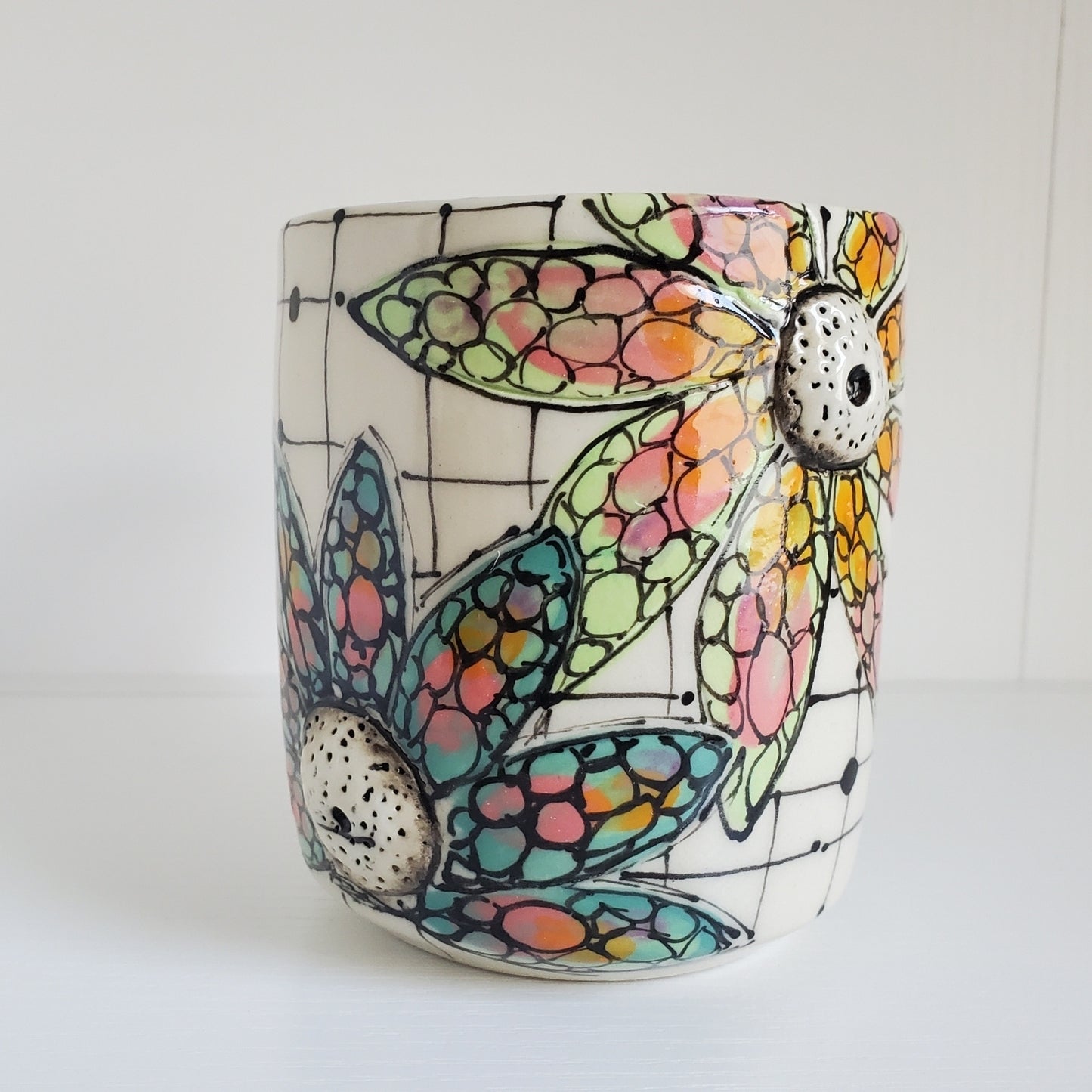 Handmade Ceramic Mug – Neon Daisy with Raised Centers – Everyday Light Collection