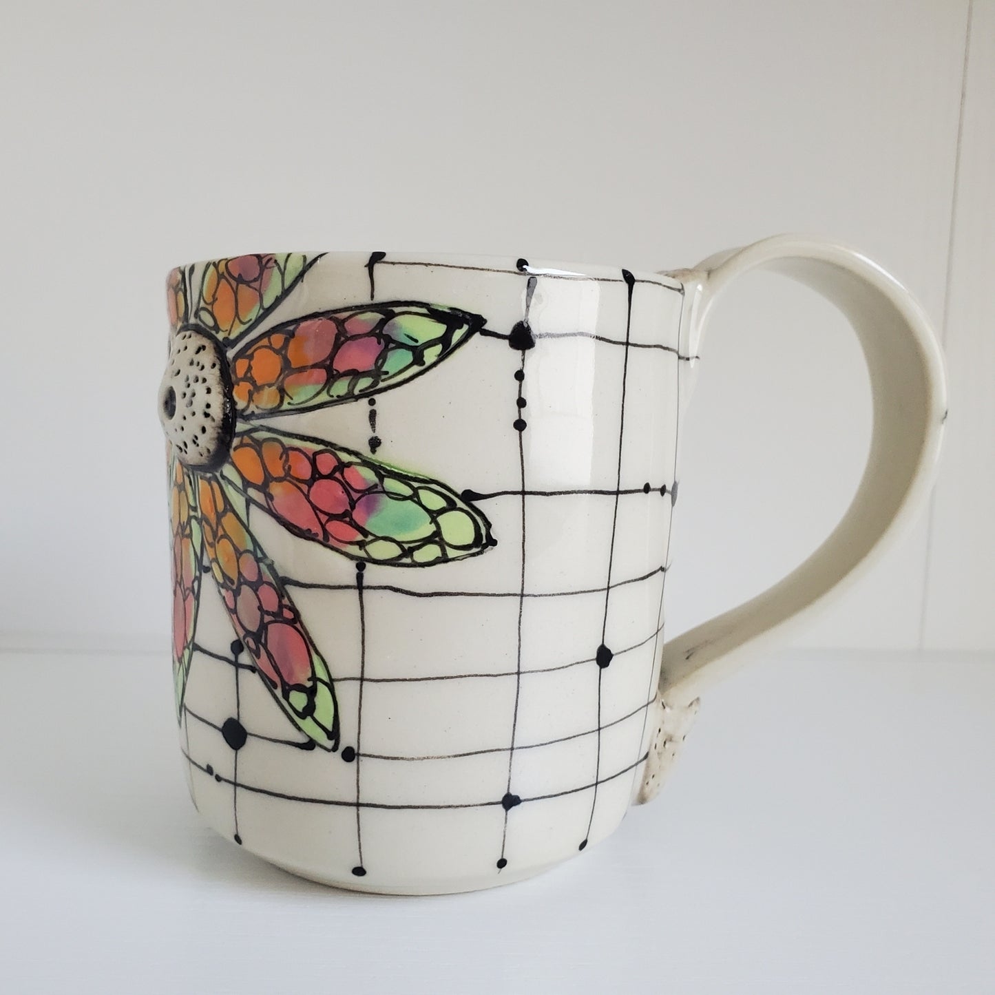 Handmade Ceramic Mug – Neon Daisy with Raised Centers – Everyday Light Collection