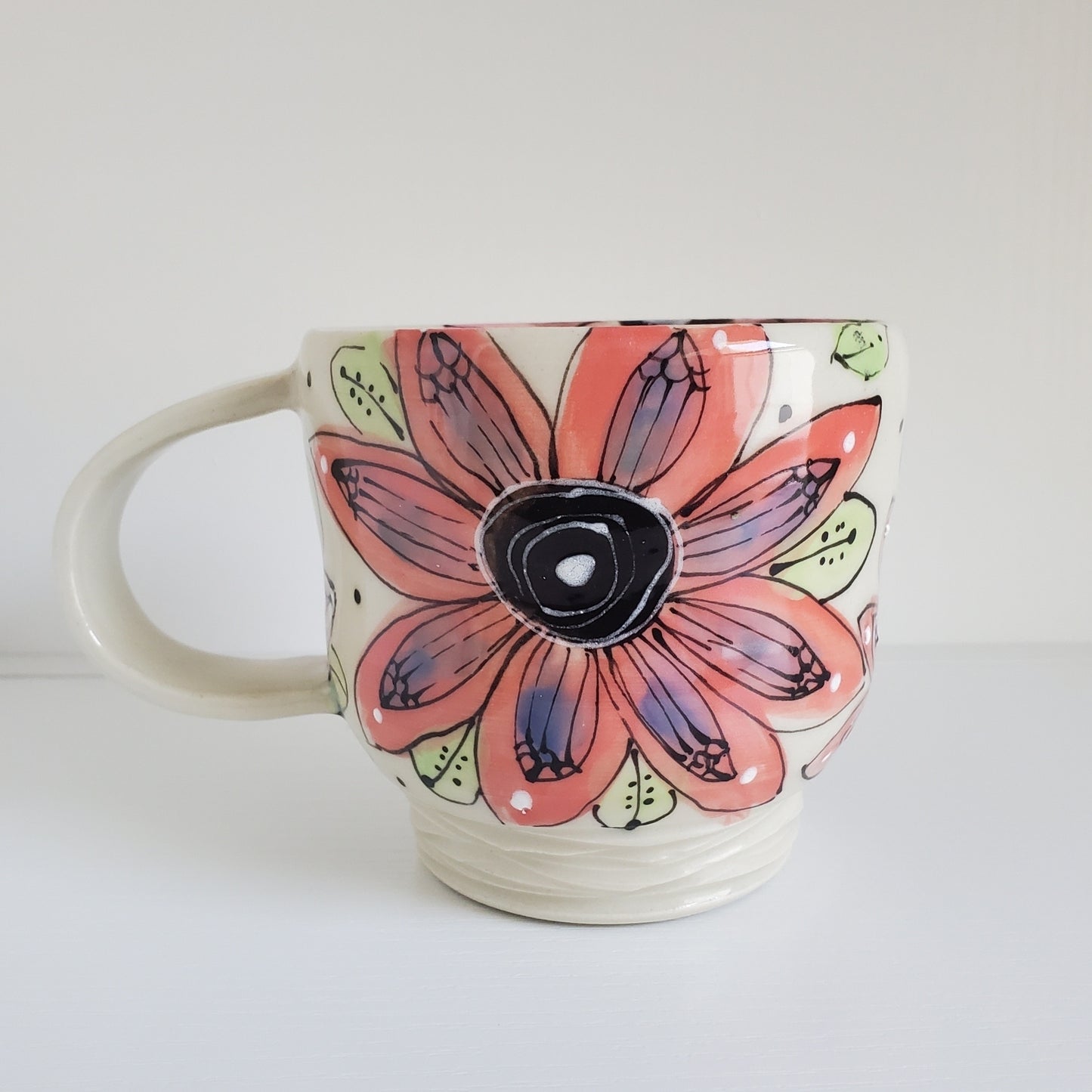 Handmade Ceramic Mug – Large Pink Flowers – Everyday Light Collection
