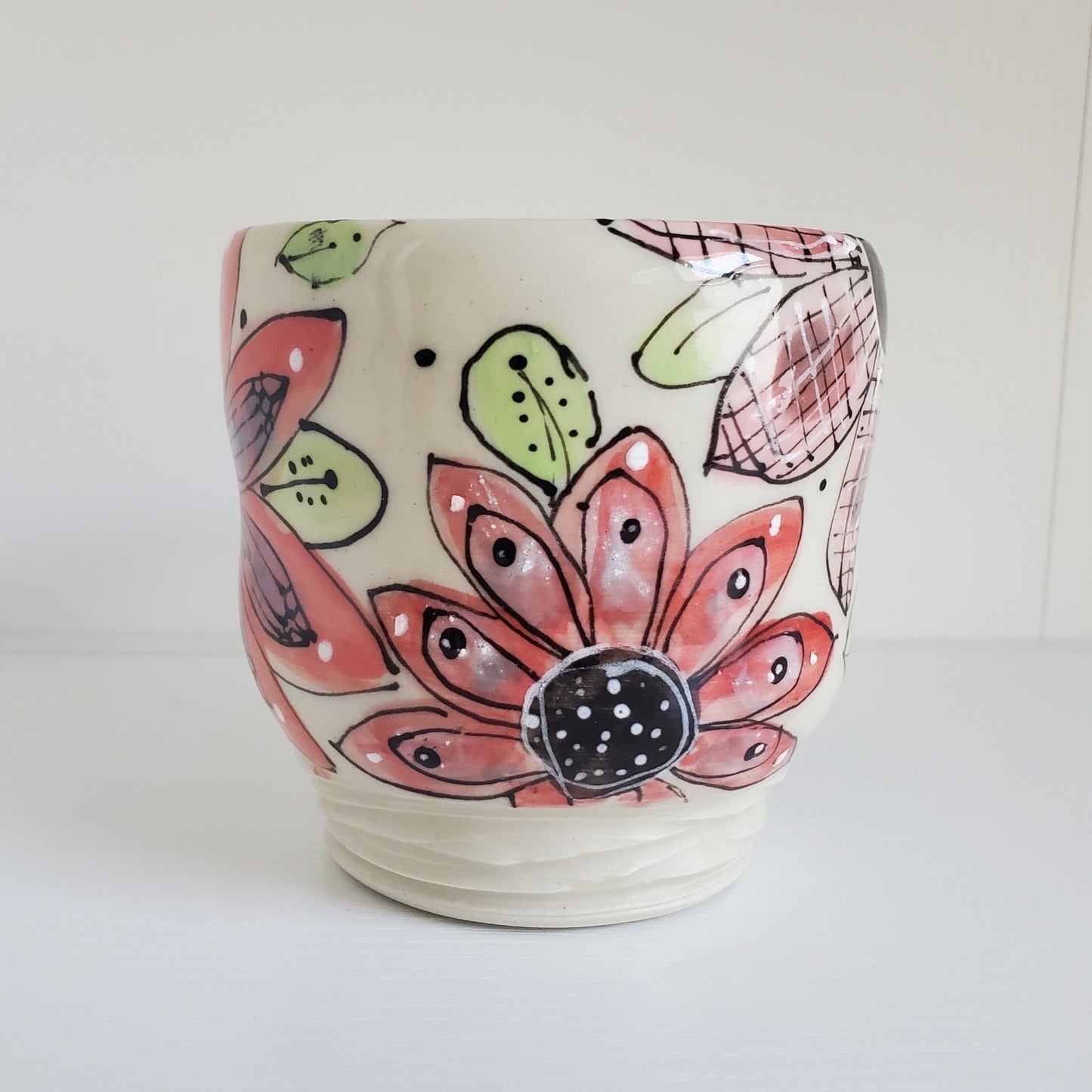 Handmade Ceramic Mug – Large Pink Flowers – Everyday Light Collection