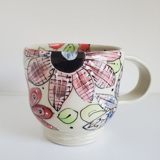 Handmade Ceramic Mug – Large Pink Flowers – Everyday Light Collection