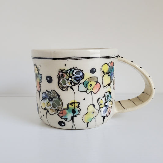 Handmade Ceramic Coffee Mug – Abstract Multi-Colored Flowers – Everyday Light Collection