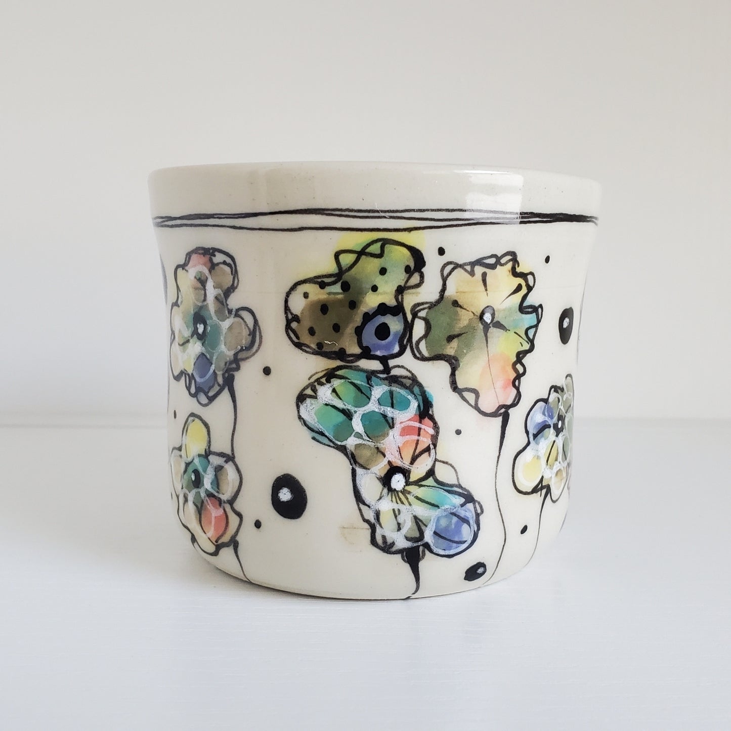 Handmade Ceramic Coffee Mug – Abstract Multi-Colored Flowers – Everyday Light Collection