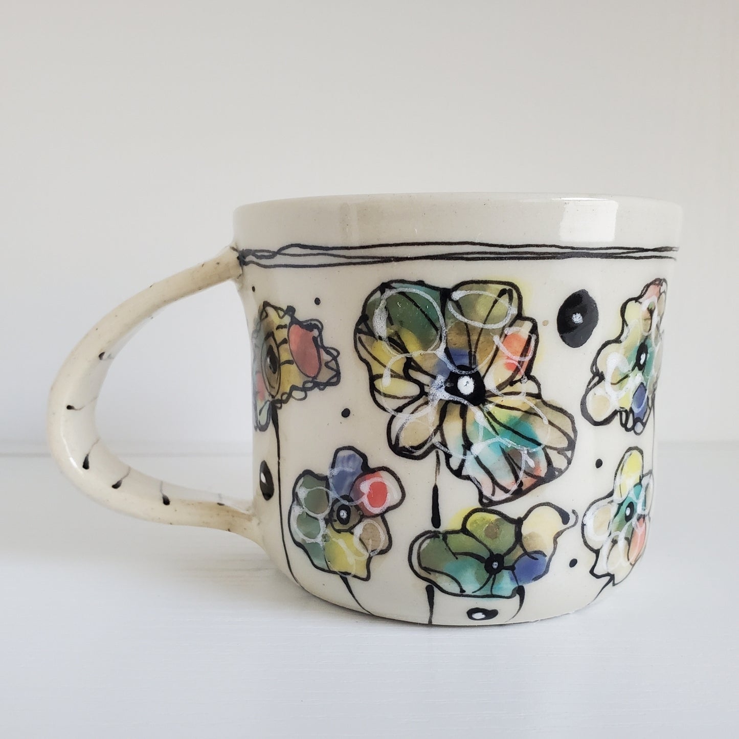 Handmade Ceramic Coffee Mug – Abstract Multi-Colored Flowers – Everyday Light Collection