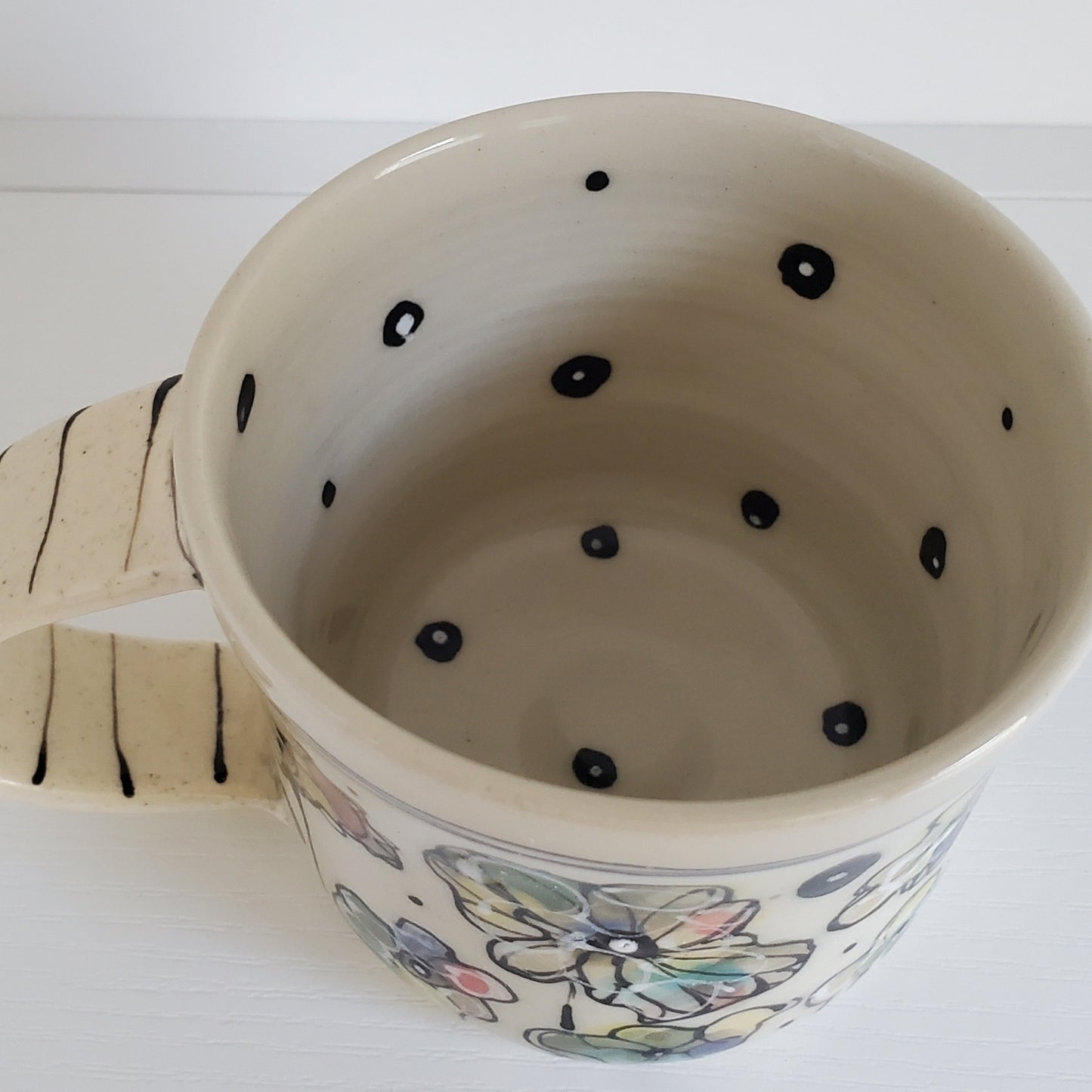 Handmade Ceramic Coffee Mug – Abstract Multi-Colored Flowers – Everyday Light Collection