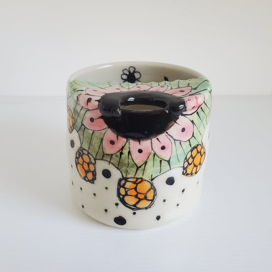 Handmade Ceramic- Travel Sippy Cup – Bohemian Design with Metal Straw