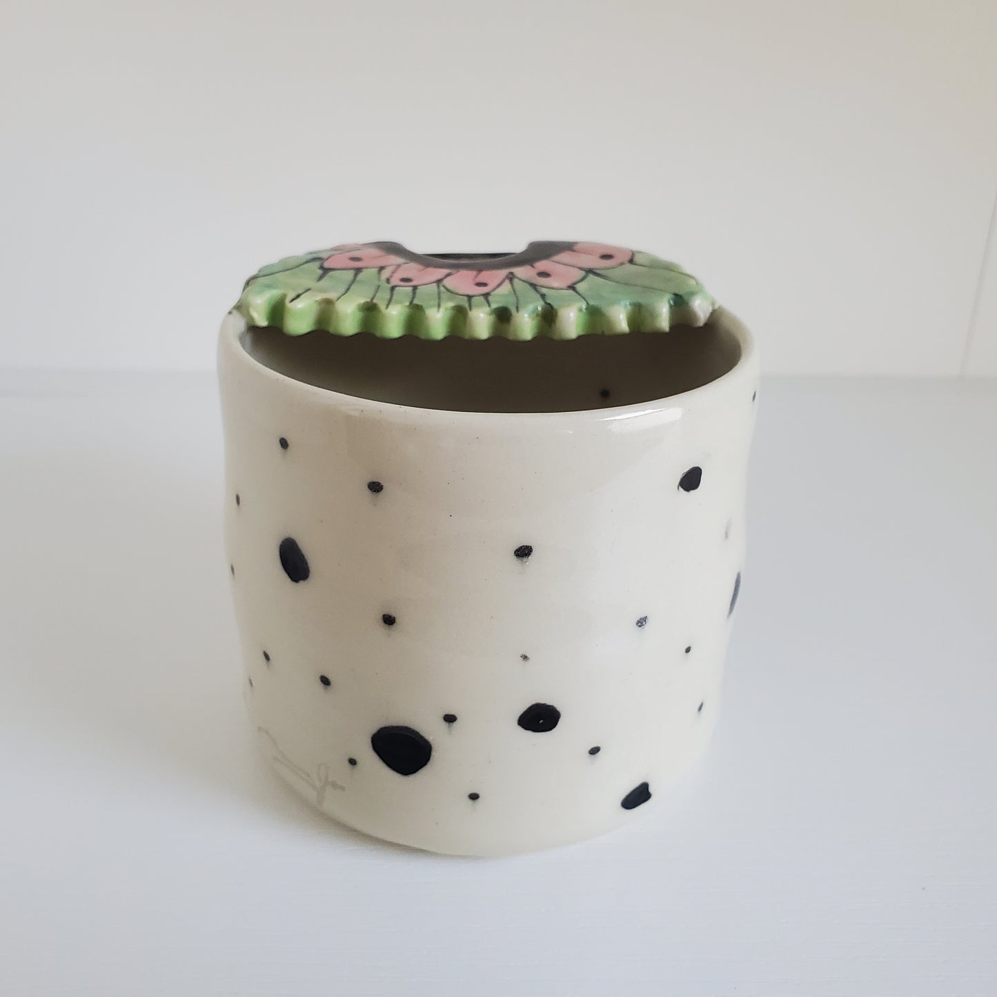 Handmade Ceramic- Travel Sippy Cup – Bohemian Design with Metal Straw