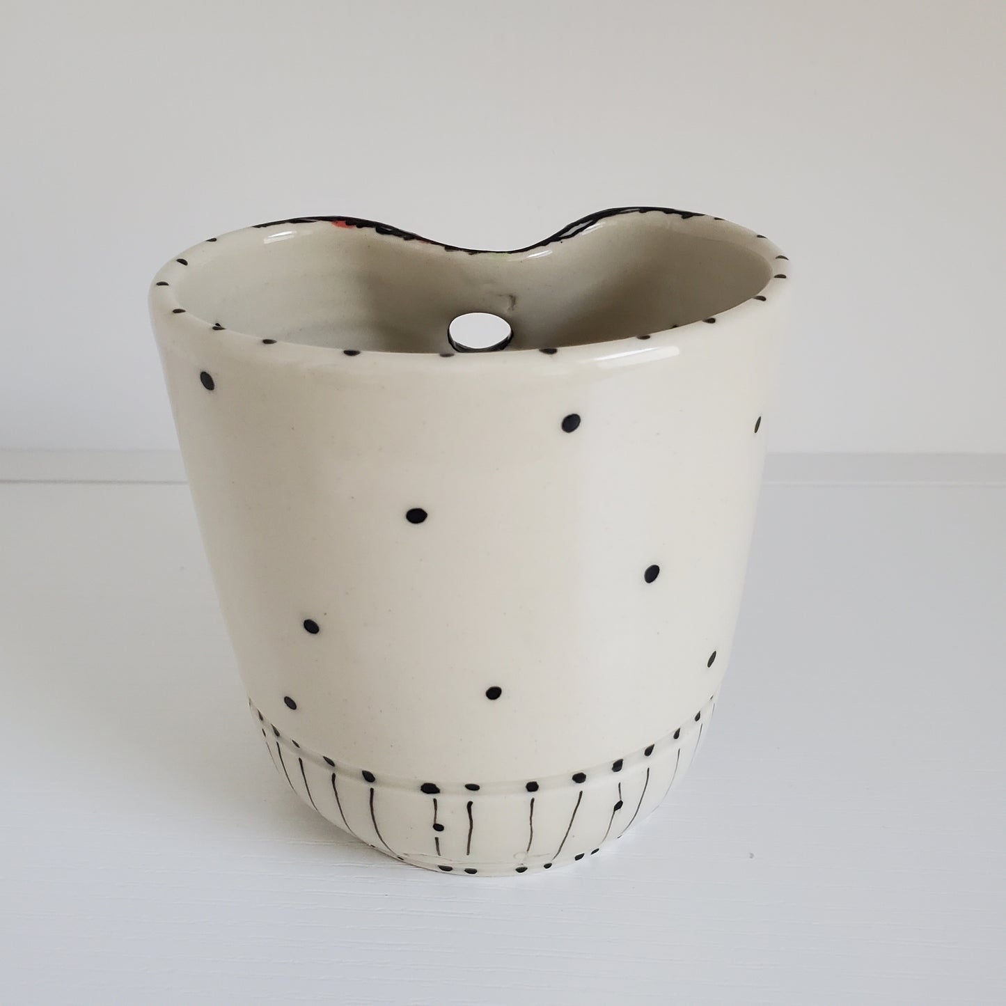 Handmade Ceramic Straw Sip Cup – Abstract Red-Orange Bubble Design with Metal Straw