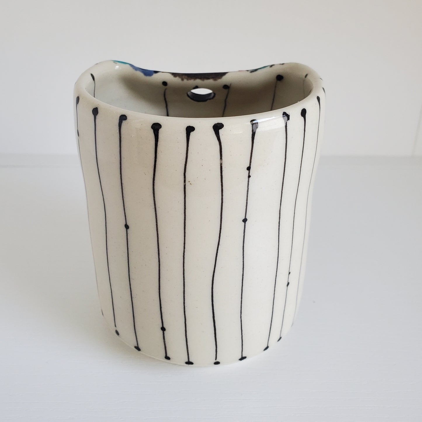 Handmade Ceramic Straw Sip Cup – Blue Design with Metal Straw