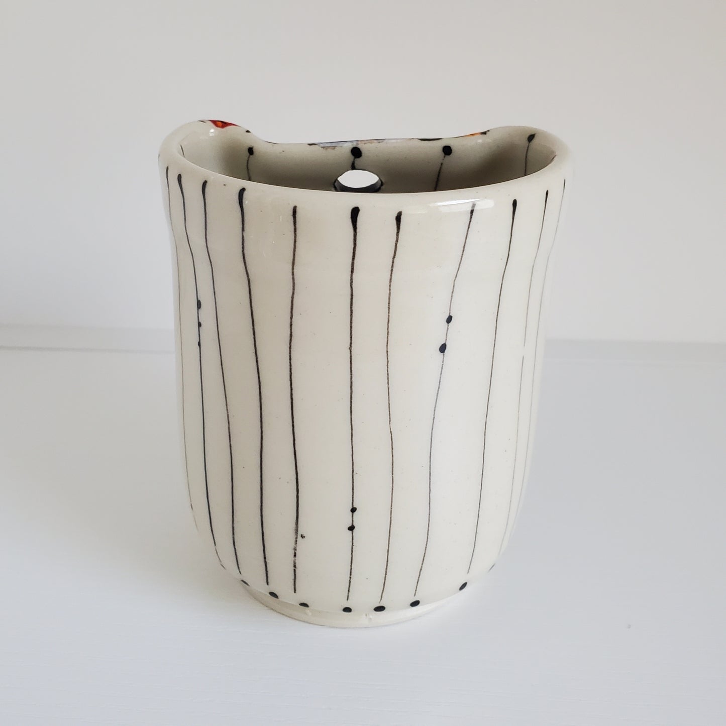 Handmade Ceramic Straw Sip Cup – Abstract Orange Bubble Design with Metal Straw