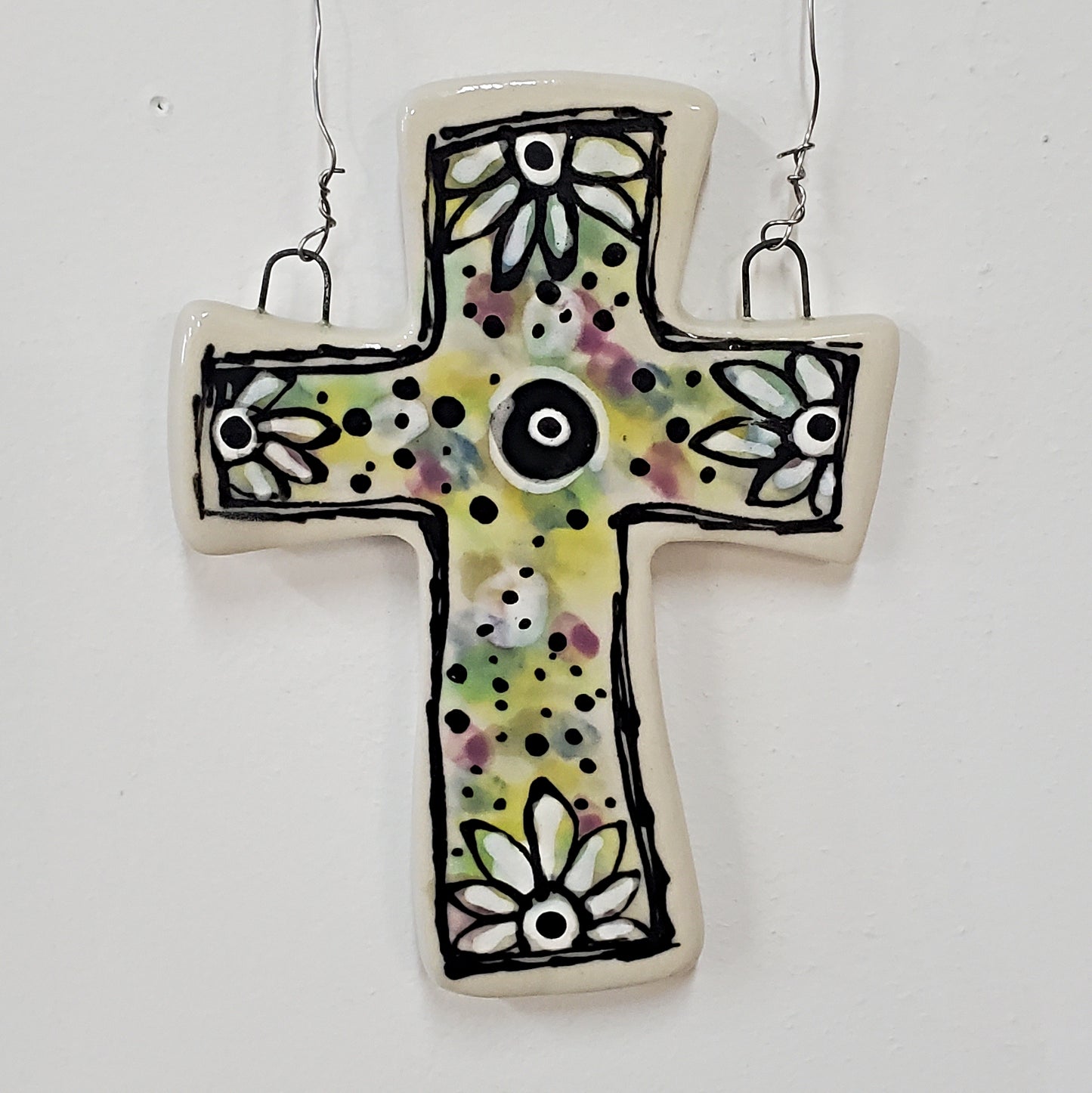 Everyday Joy Cross — Green Cathedral | Hand-Painted Porcelain Wall Cross, Christian Gift