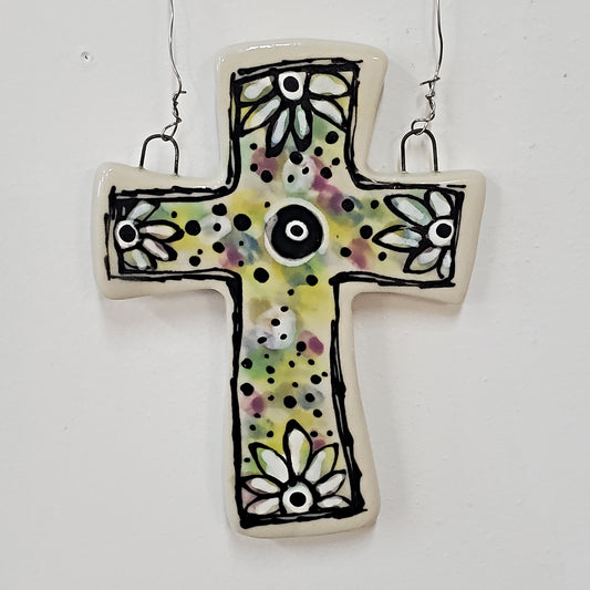 Everyday Joy Cross — Green Cathedral | Hand-Painted Porcelain Wall Cross, Christian Gift