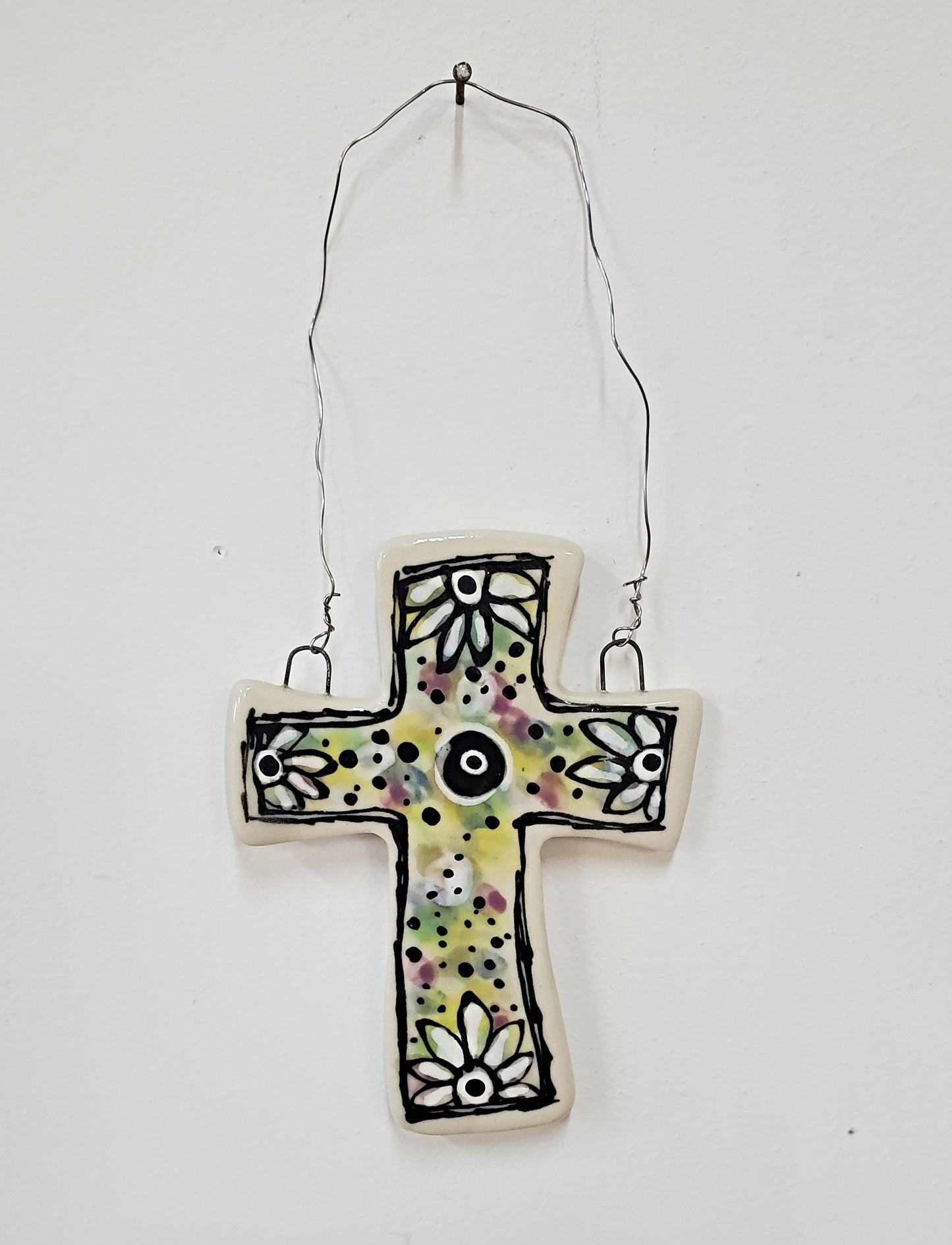 Everyday Joy Cross — Green Cathedral | Hand-Painted Porcelain Wall Cross, Christian Gift