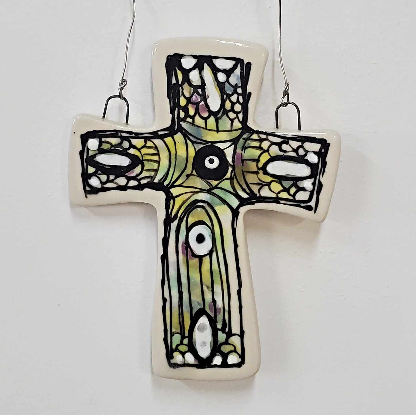 Everyday Joy Cross — Green Glass Cathedral | Hand-Painted Porcelain Wall Cross, Christian Gift