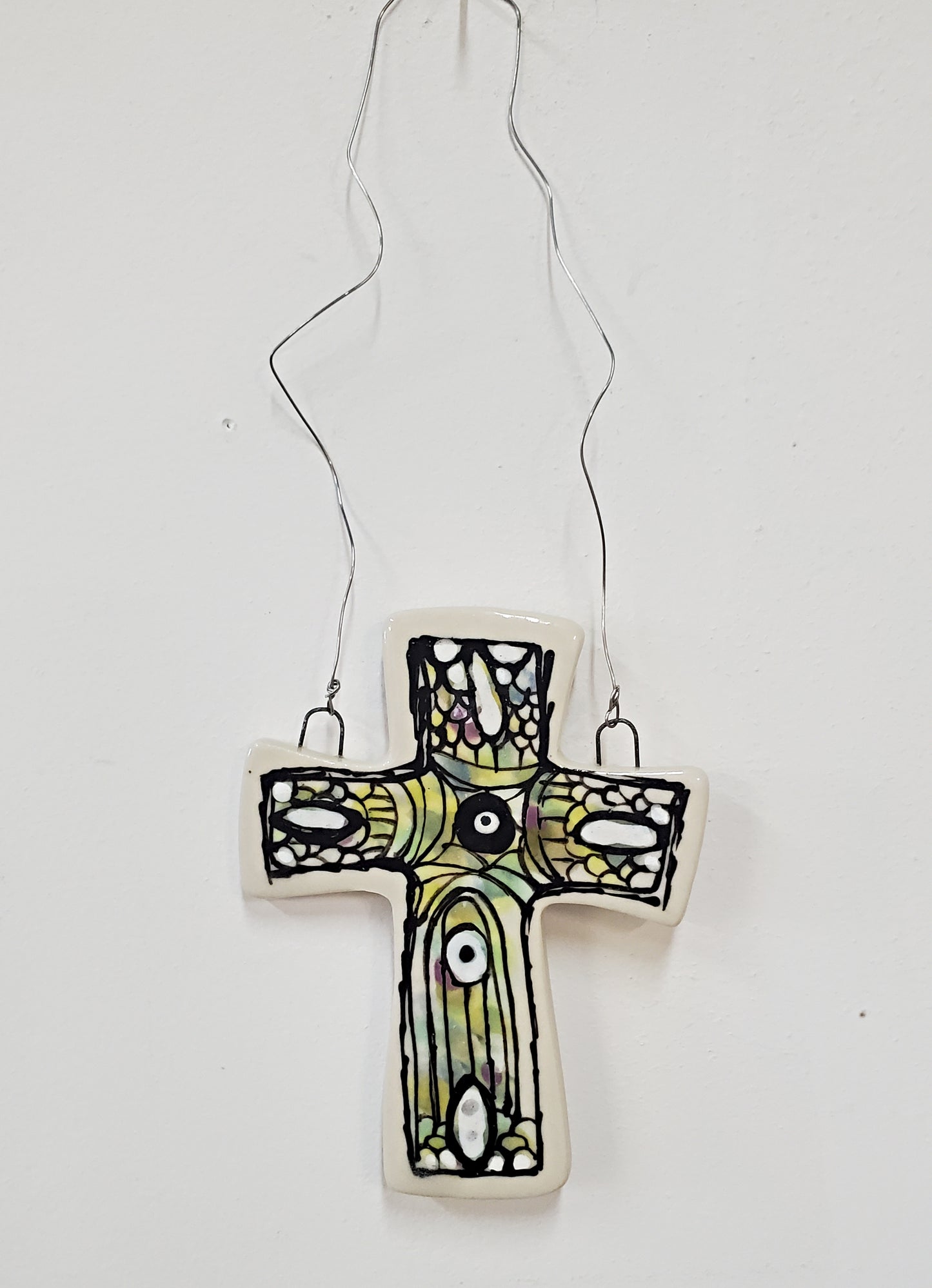 Everyday Joy Cross — Green Glass Cathedral | Hand-Painted Porcelain Wall Cross, Christian Gift