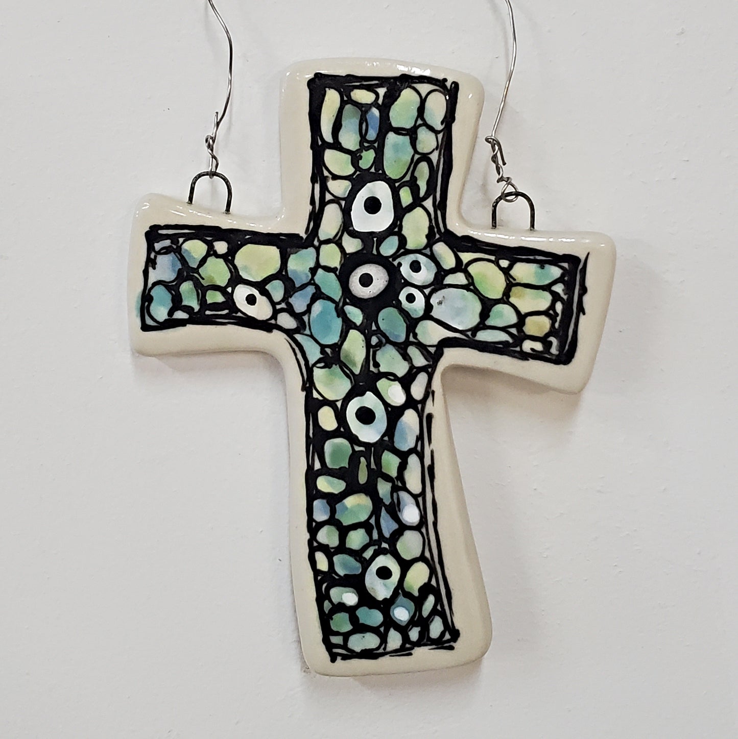 Everyday Joy Cross — Blue Bubbles Cathedral | Hand-Painted Porcelain Wall Cross, Christian Gift