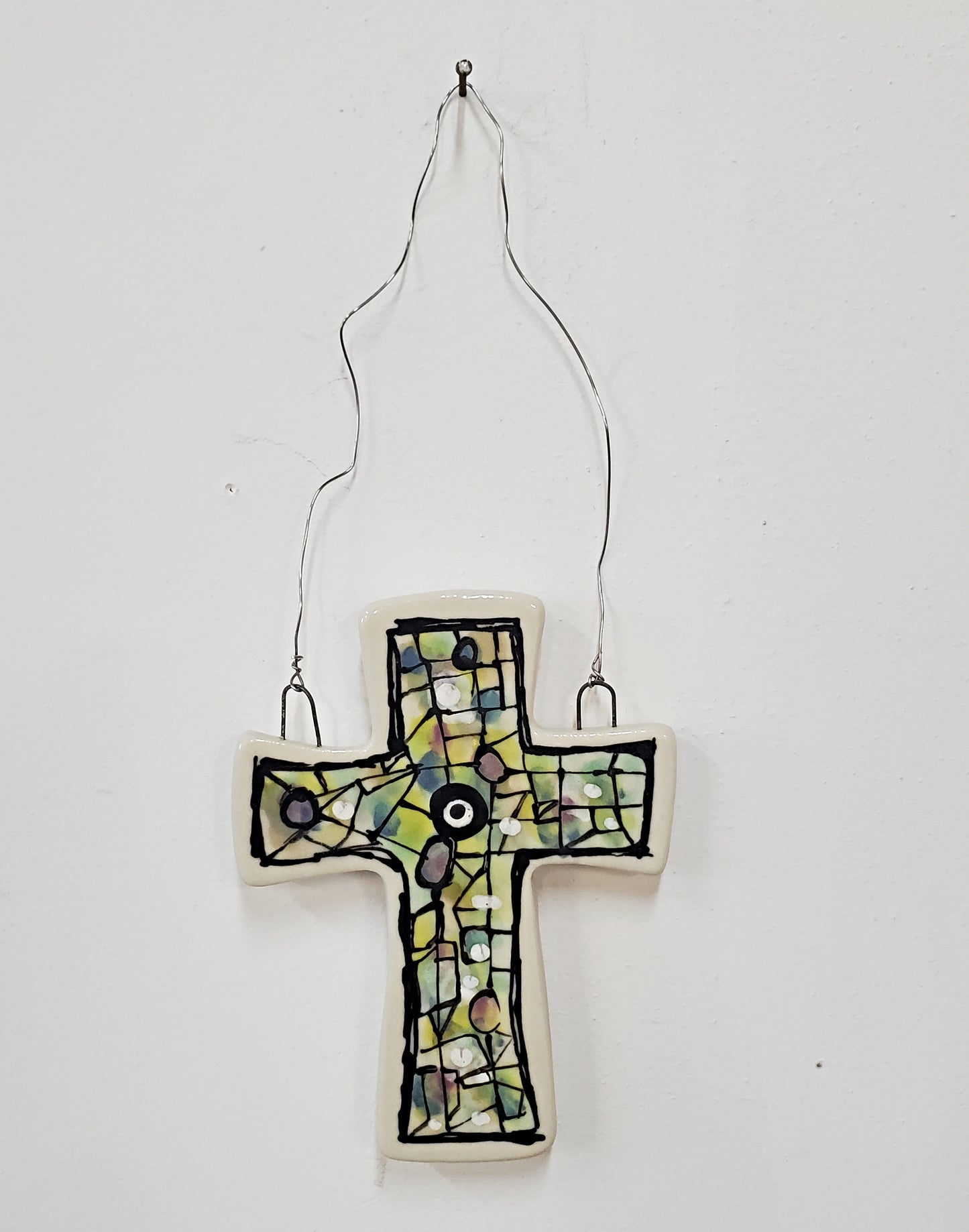 Everyday Joy Cross — Green Mosaic Cathedral | Hand-Painted Porcelain Wall Cross, Christian Gift