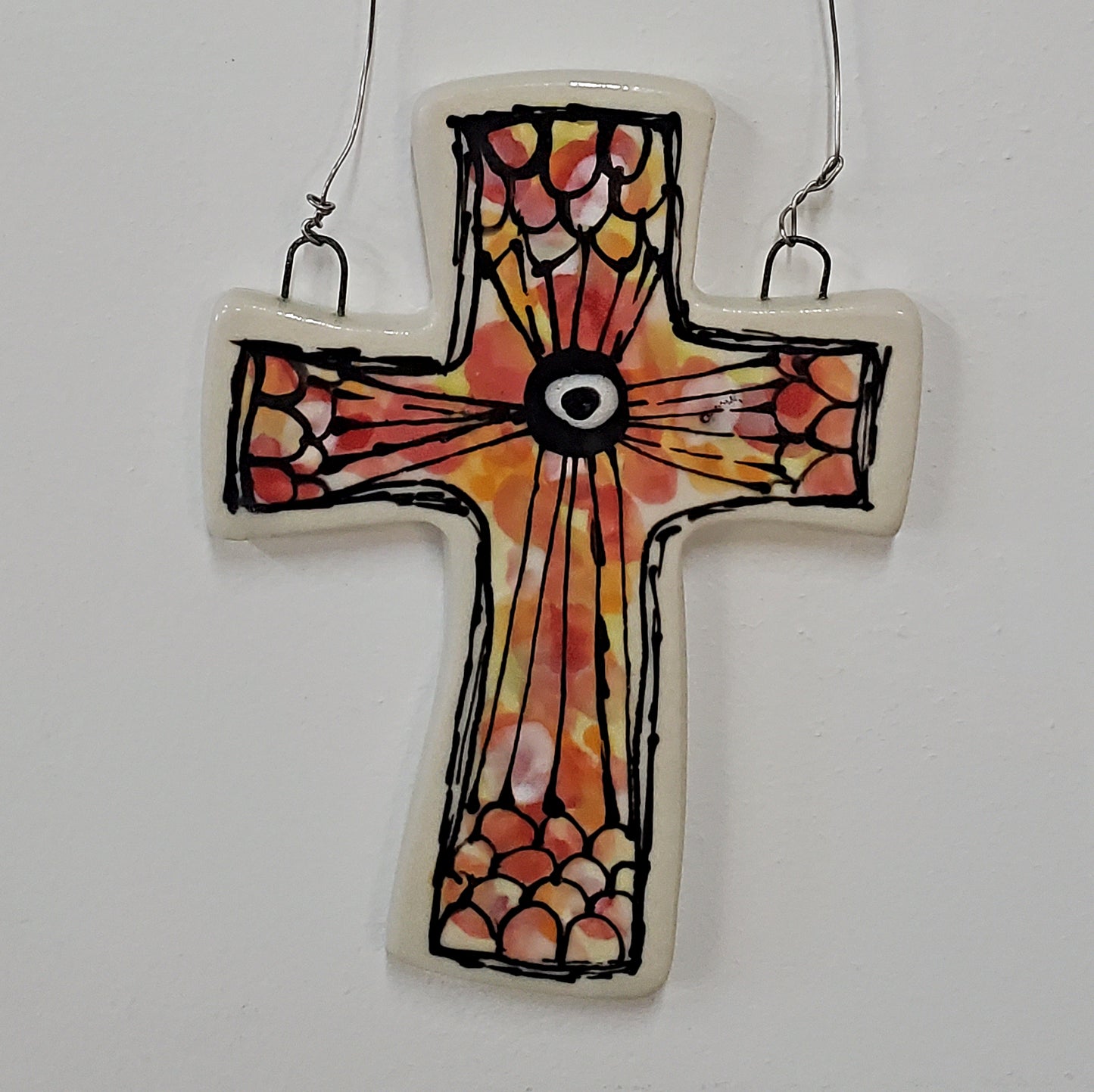 Everyday Joy Cross — Starburst Red Cathedral | Hand-Painted Porcelain Wall Cross, Christian Gift