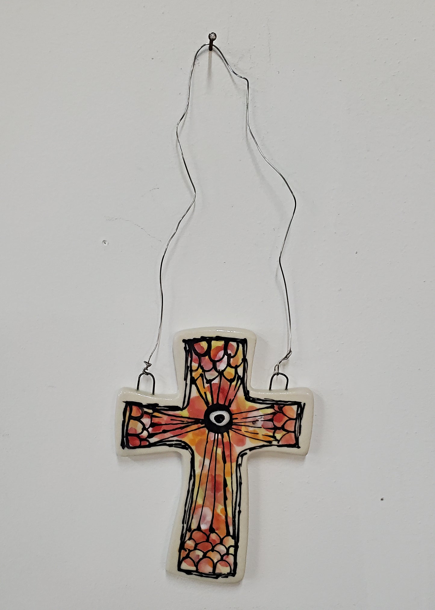Everyday Joy Cross — Starburst Red Cathedral | Hand-Painted Porcelain Wall Cross, Christian Gift