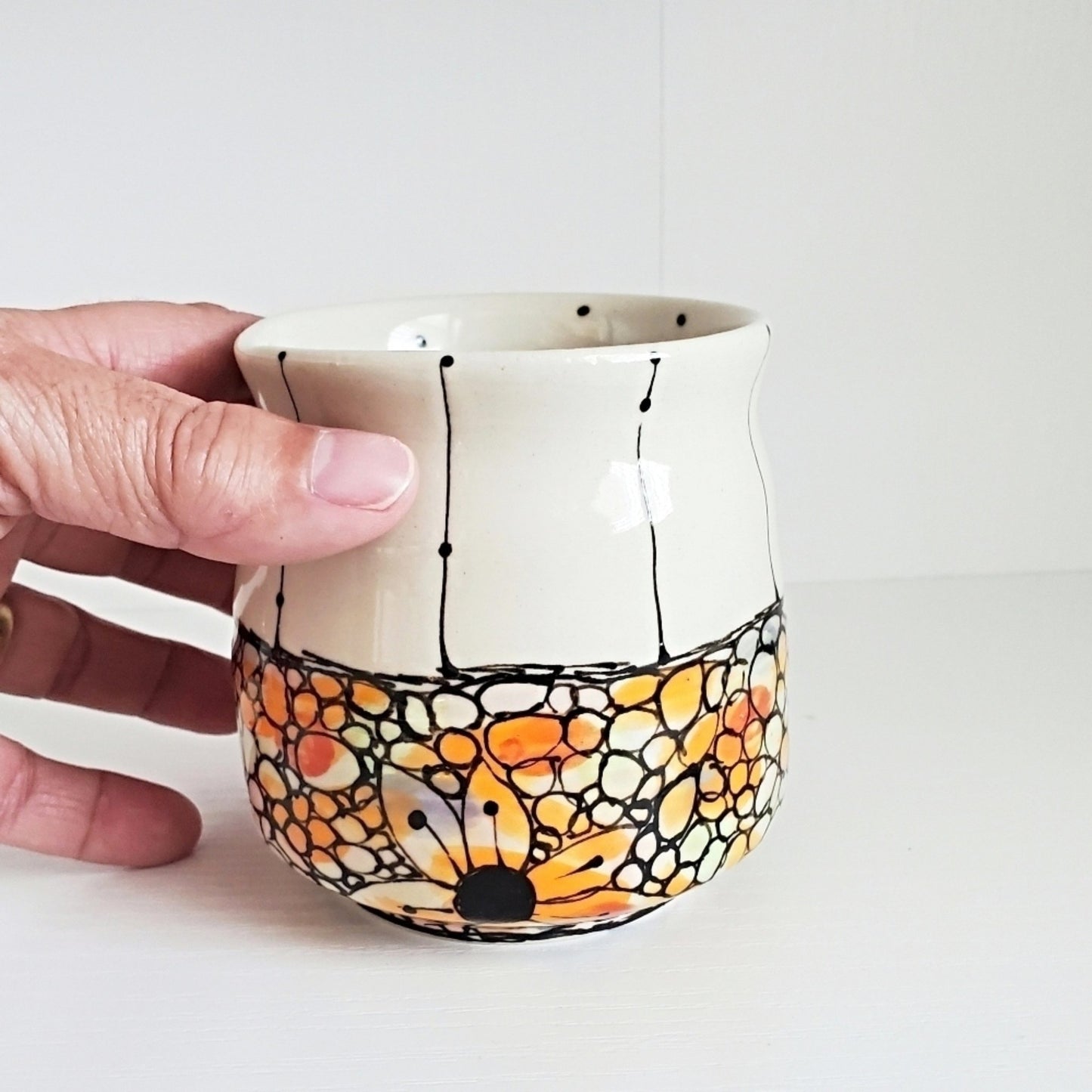 Handmade Cup & Saucer Set - Mosaic Flower in Orange & Peach