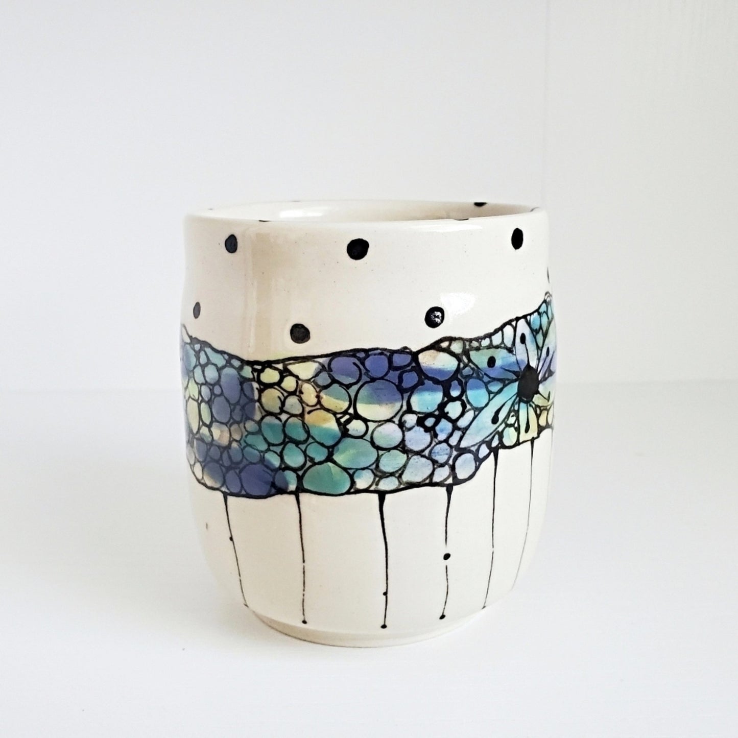 Handmade Cup & Saucer Set - Stained Glass Mosaic Design Calming Blue